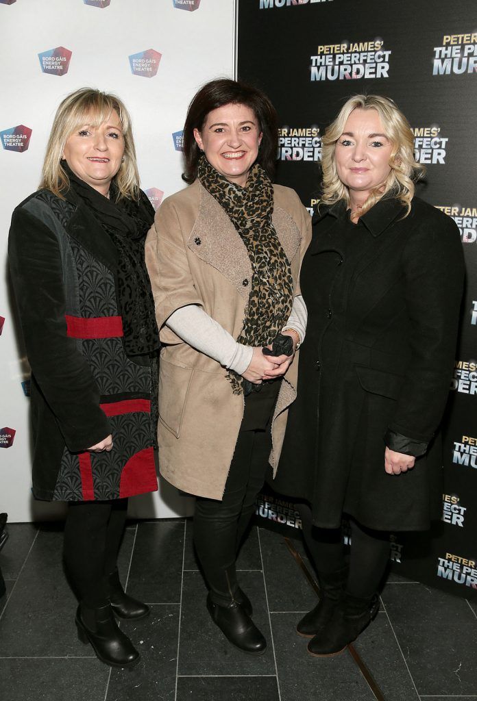 Janet McCarthy, Antoinette Bookey and Audrey Greene pictured at the opening night of comedy thriller The Perfect Murder at The Bord Gais Energy Theatre,Dublin.Picture:Brian McEvoy.
