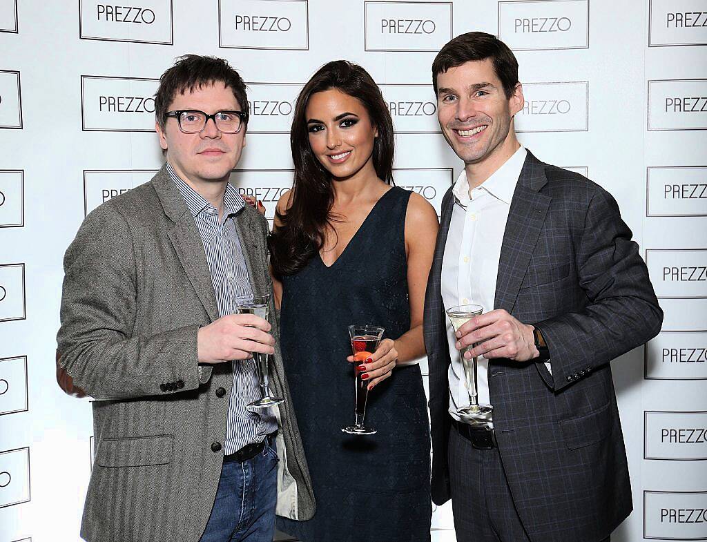 Model and singer Nadia Forde with Christian Pole (Marketing Director Prezzo left)  and Dirk Eller (CEO Prezzo right) at the launch of Ireland's first Prezzo restaurant in Liffey Valley Shopping Centre, Dublin recently (12th February 2016).