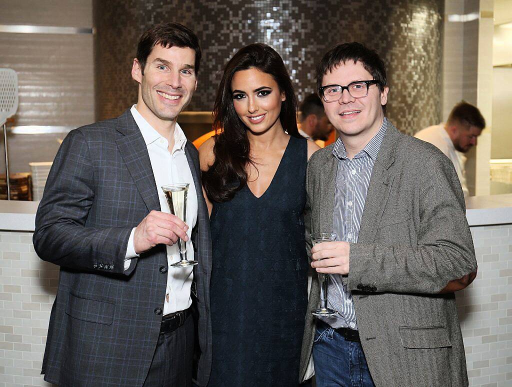 Model and singer Nadia Forde with Dirk Eller (CEO Prezzo - left) and Christian Pole (Marketing Director Prezzo right)  at the launch of Ireland's first Prezzo restaurant in Liffey Valley Shopping Centre, Dublin recently (12th February 2016).