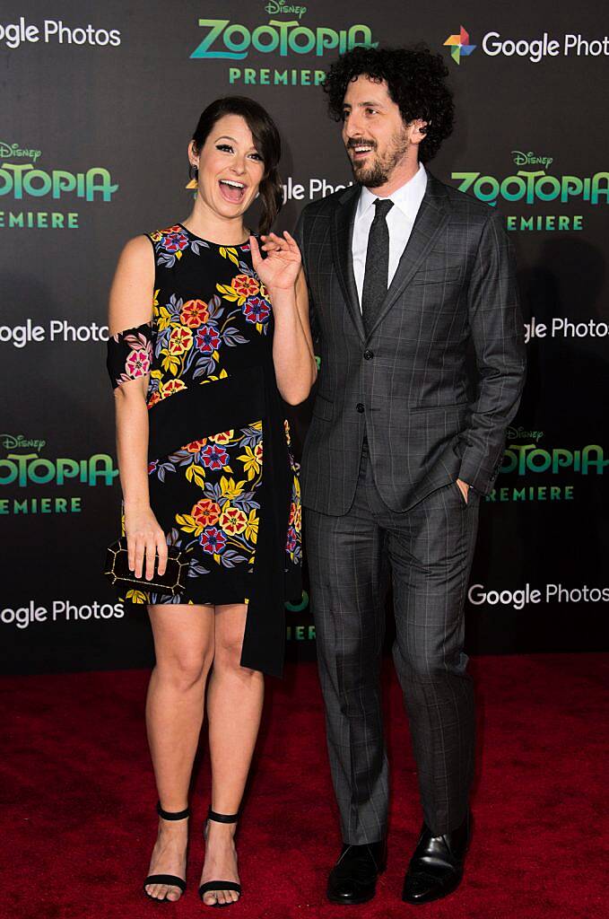 Actors Katie Lowes (L) and Adam Shapiro attend the Disney Premiere of Zootopia in Hollywood, California, on February 17, 2016.
 / AFP / VALERIE MACON        (Photo credit should read VALERIE MACON/AFP/Getty Images)