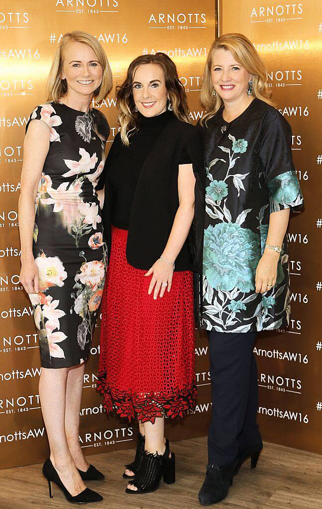 
Siobhan Reynolds, Olivia Breen and Clara Halpin at the Arnotts Autumn Winter 2016 Womenswear show held in Clodagh’s Kitchen Arnotts-photo Kieran Harnett