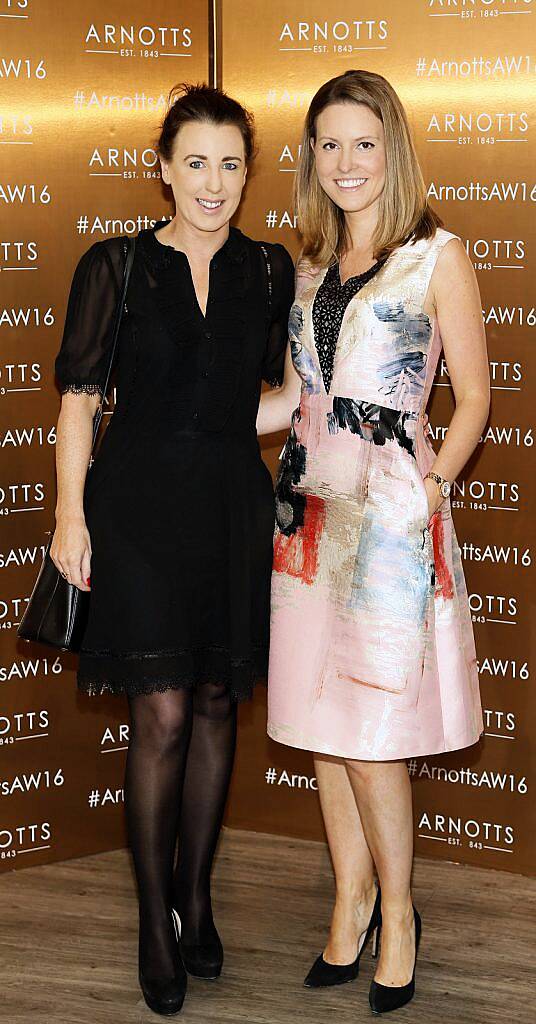 
Clodagh Edwards and Sarah Williams at the Arnotts Autumn Winter 2016 Womenswear show held in Clodagh’s Kitchen Arnotts-photo Kieran Harnett