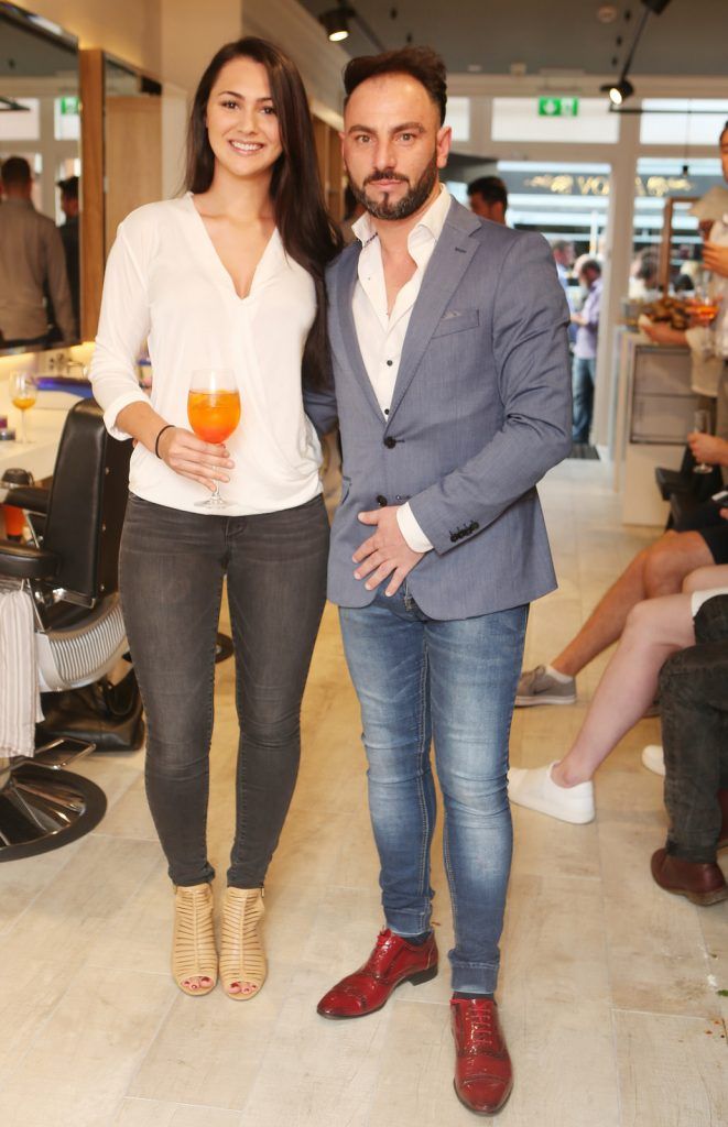 Katherine Schroetor and Owner Enny Buono at Dublin’s coolest Italian barber shop, Barbiere, opened its doors on Lower Baggot Street. Enny Buono, unveiled the new store to a host of Irish journalists, bloggers, stylists and professionals from the area. Photo: Leon Farrell/Photocall Ireland. 