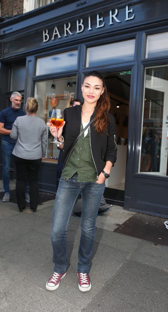 Soraiya Ryan  at Dublin’s coolest Italian barber shop, Barbiere, opened its doors on Lower Baggot Street. Enny Buono, unveiled the new store to a host of Irish journalists, bloggers, stylists and professionals from the area. Photo: Leon Farrell/Photocall Ireland. 