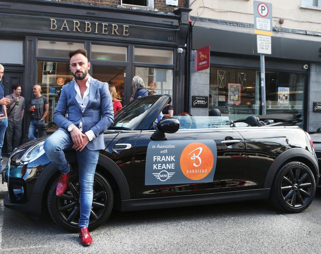 Proud owner, Enny Buono outside Dublin’s coolest Italian barber shop, Barbiere, opened its doors on Lower Baggot Street. Enny Buono, unveiled the new store to a host of Irish journalists, bloggers, stylists and professionals from the area. Photo: Leon Farrell/Photocall Ireland. 