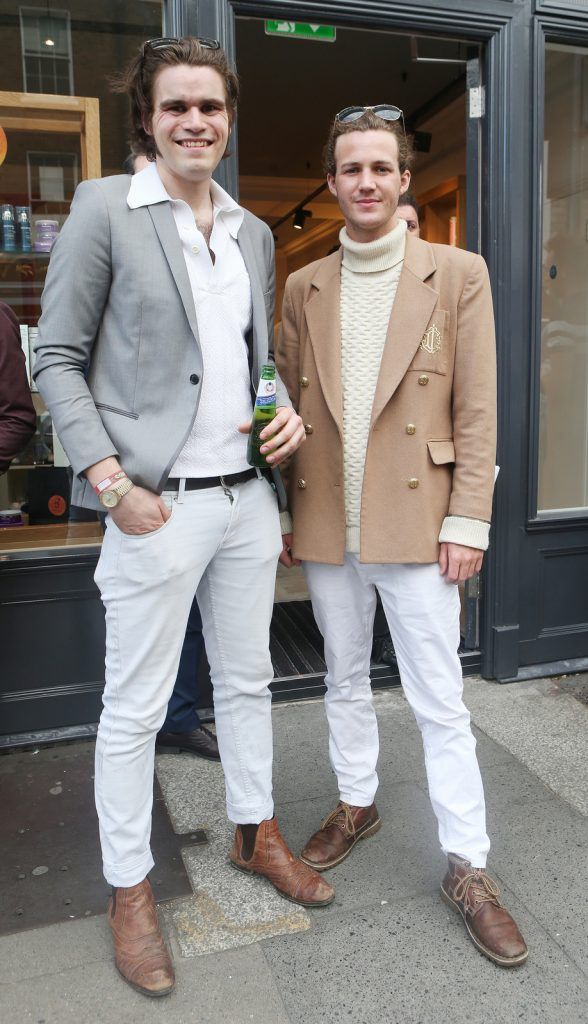 James Edmondson and Cal Mulcahy  at Dublin’s coolest Italian barber shop, Barbiere, opened its doors on Lower Baggot Street. Proud owner, Enny Buono, unveiled the new store to a host of Irish journalists, bloggers, stylists and professionals from the area. Photo: Leon Farrell/Photocall Ireland.