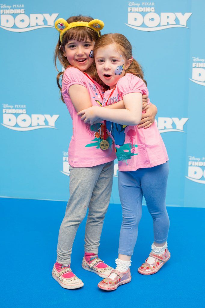 Chloe & Isabella Keogh pictured at the Irish Gala Screening of Disney Pixar's ' Finding Dory' at the Odeon Point Village. Photo: Anthony Woods.