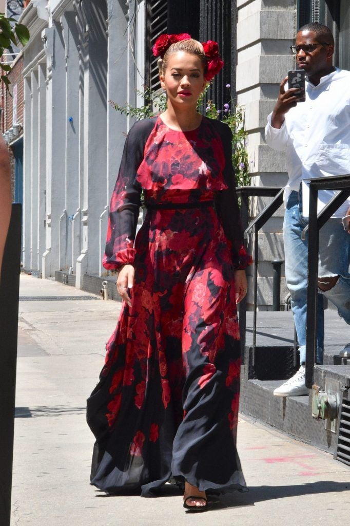Rita Ora out in a flowery outfit in NYC. (Photo Credit: TNYF/WENN.com)