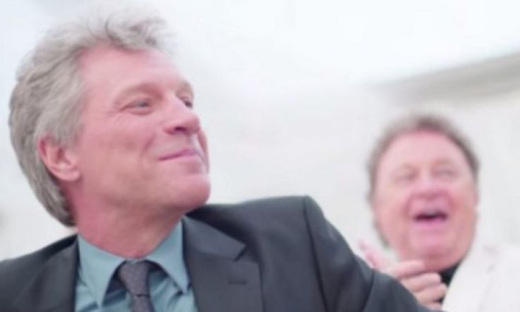 Jon Bon Jovi looks MORTIFIED after being forced to sing 'Livin' on a Prayer' at a wedding