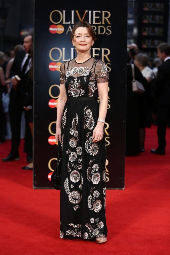 British actress Lesley Manville poses on the red carpet upon arrival to attend the 2016  Laurence Olivier Awards in London on April 3, 2016. / AFP / JUSTIN TALLIS        (Photo credit should read JUSTIN TALLIS/AFP/Getty Images)