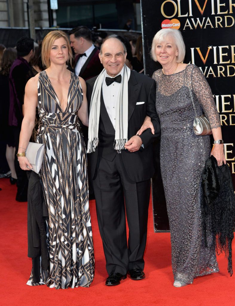 LONDON, ENGLAND - APRIL 03:  Katherine Suchet, David Suchet and Sheila Ferris attend The Olivier Awards with Mastercard at The Royal Opera House on April 3, 2016 in London, England.  (Photo by Anthony Harvey/Getty Images)