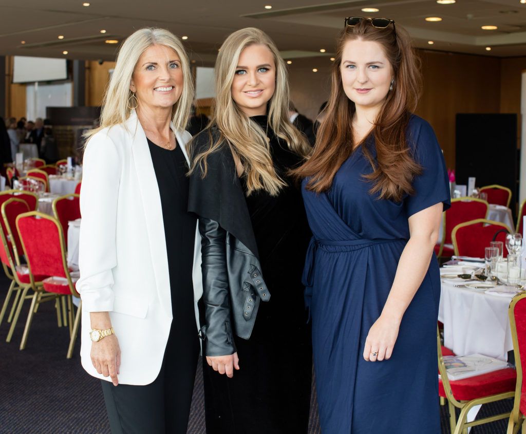 Eleanor McCarthy, Lizzie Jones & Amy Nix pictured at the Irish Hospice Foundation Annual Race Day at Leopardstown Race Course. Photo: Anthony Woods..