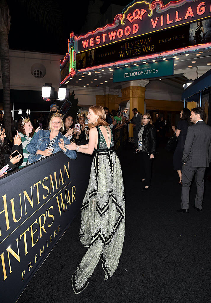 WESTWOOD, CALIFORNIA - APRIL 11:  Actress Jessica Chastain attends the premiere of Universal Pictures' "The Huntsman: Winter's War"  at the Regency Village Theatre on April 11, 2016 in Westwood, California.  (Photo by Kevin Winter/Getty Images)