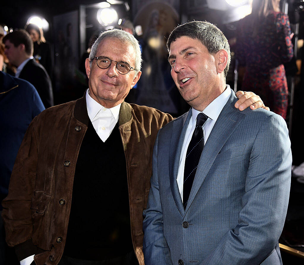 WESTWOOD, CALIFORNIA - APRIL 11:  Chairman of Universal Filmed Entertainment Jeff Shell (R) and  Vice Chairman of NBCUniversal Ron Meyer attend the premiere of  Universal Pictures' "The Huntsman: Winter's War" at the Regency Village Theatre on April 11, 2016 in Westwood, California.  (Photo by Kevin Winter/Getty Images)