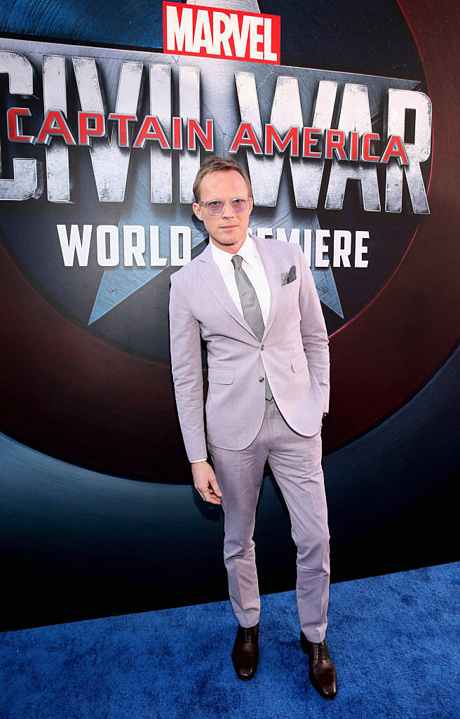 HOLLYWOOD, CALIFORNIA - APRIL 12:  Actor Paul Bettany attends The World Premiere of Marvel's "Captain America: Civil War" at Dolby Theatre on April 12, 2016 in Los Angeles, California.  (Photo by Jesse Grant/Getty Images for Disney)