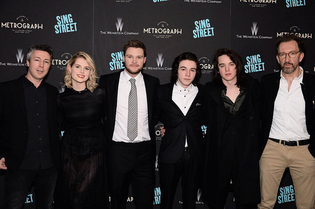 NEW YORK, NEW YORK - APRIL 12:  (L-R) Actors Aidan Gillen, Lucy Boynton, Jack Reynor, Mark McKenna, Ferdia Walsh-Peelo and director John Carney arrive at The Weinstein Company hosts the premiere of 'Sing Street' at Metrograph on April 12, 2016 in New York City.  (Photo by Andrew Toth/Getty Images)