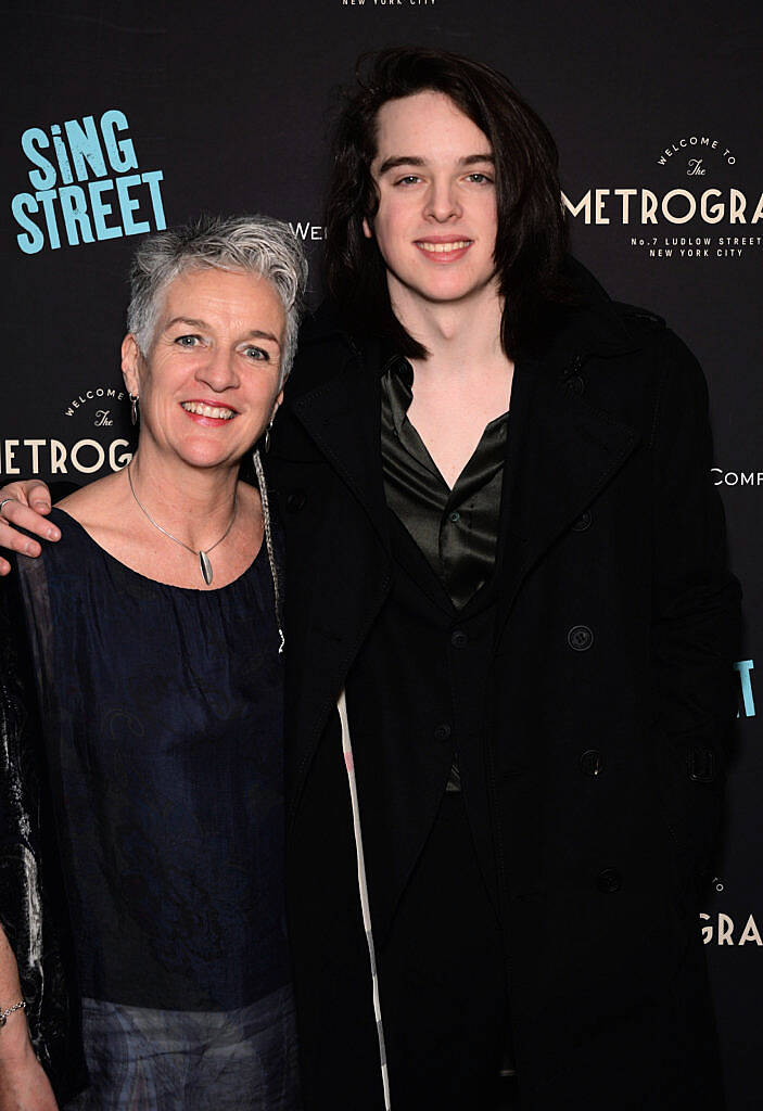 NEW YORK, NEW YORK - APRIL 12:  Actor Ferdia Walsh-Peelo (R) and guest arrive at The Weinstein Company hosts the premiere of 'Sing Street' at Metrograph on April 12, 2016 in New York City.  (Photo by Andrew Toth/Getty Images)