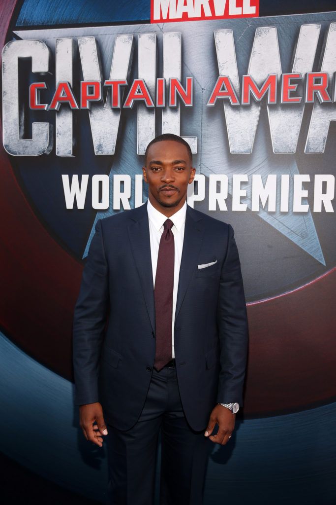 HOLLYWOOD, CALIFORNIA - APRIL 12:  Actor Anthony Mackie attends The World Premiere of Marvel's "Captain America: Civil War" at Dolby Theatre on April 12, 2016 in Los Angeles, California.  (Photo by Jesse Grant/Getty Images for Disney)
