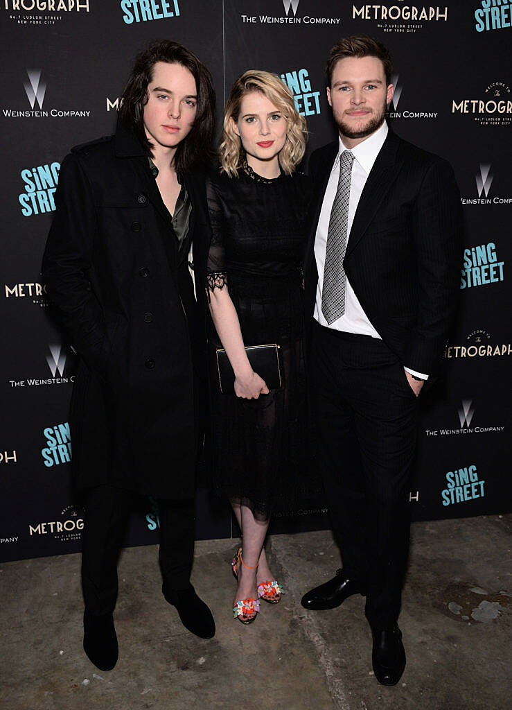 NEW YORK, NEW YORK - APRIL 12:  (L-R) Actors Ferdia Walsh-Peelo, Lucy Boynton, and Jack Reynor arrive at The Weinstein Company hosts the premiere of 'Sing Street' at Metrograph on April 12, 2016 in New York City.  (Photo by Andrew Toth/Getty Images)