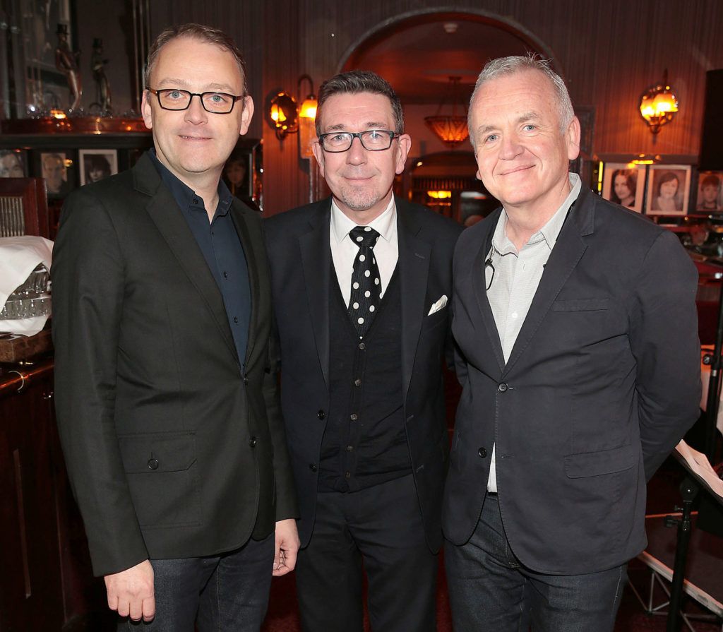  Loughlin Deegan,Robert Doggett and Denis Looby at The Lir Academy's fundraising night for The Lir’s Bursary fund at The Trocadero  Restaurant ,Dublin.Picture Brian McEvoy