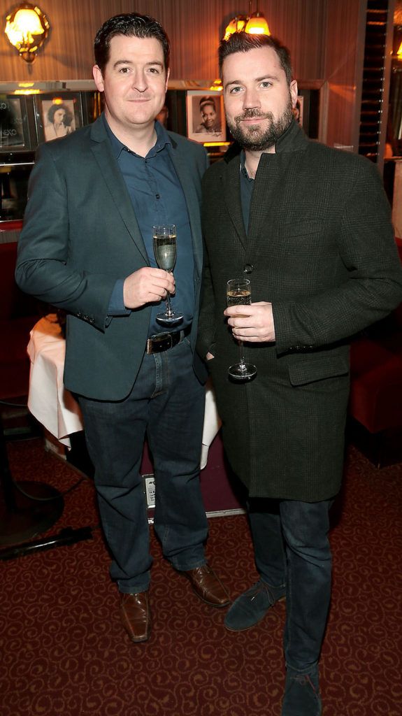 Aengus Og McAnally and Brian Mullarky at The Lir Academy's fundraising night for The Lir’s Bursary fund at The Trocadero  Restaurant ,Dublin.Picture Brian McEvoy.