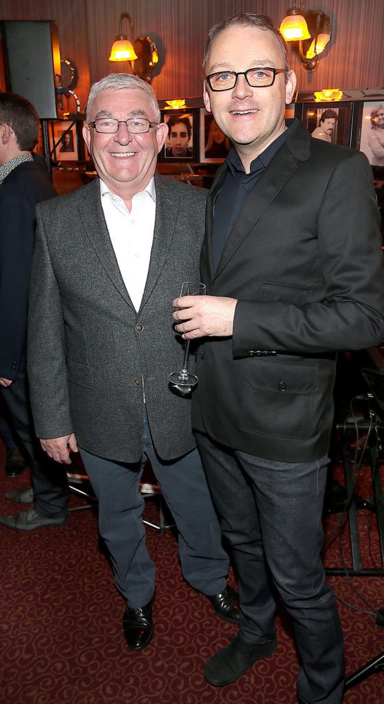 Dermot McCrum and  Loughlin Deegan at The Lir Academy's fundraising night for The Lir’s Bursary fund at The Trocadero  Restaurant ,Dublin.Picture Brian McEvoy.