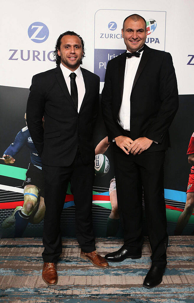  Isa Nacewa and Omar(IRUPA) at the Zurich IRUPA  of the Year 2016 the 14th annual Awards ceremony  took place in the  Doubletree by Hilton on Burlington Road. Photo: Leon Farrell/Photocall Ireland