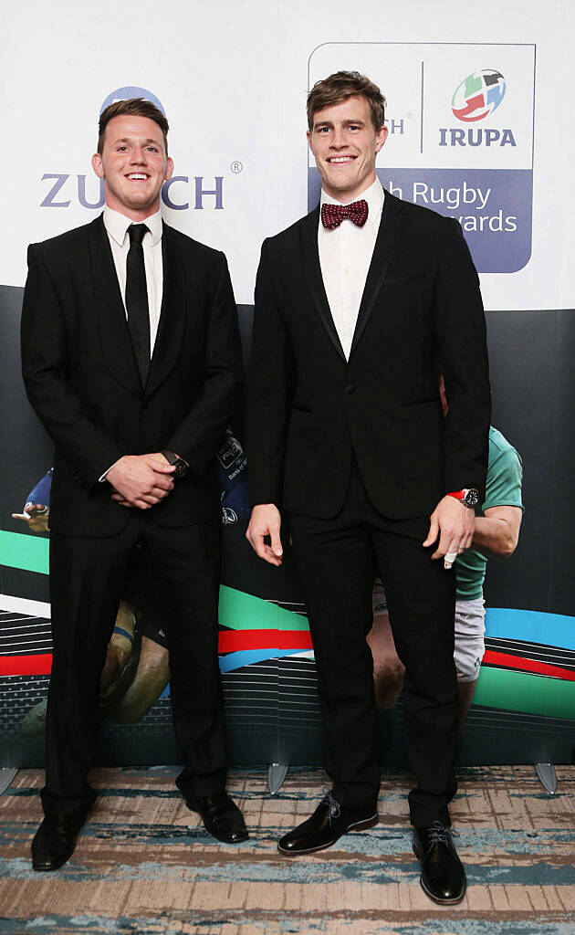 Craig Gilroy and Andrew Trimble at the Zurich IRUPA  of the Year 2016 the 14th annual Awards ceremony  took place in the  Doubletree by Hilton on Burlington Road. Photo: Leon Farrell/Photocall Ireland