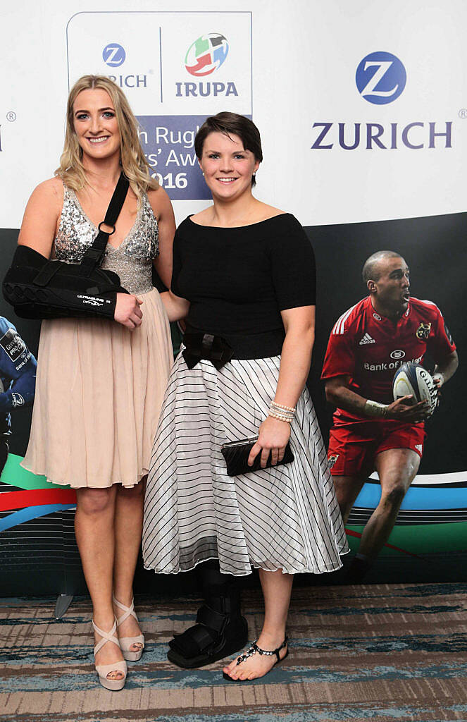 Ciara Cooney and Ciara Griffin at the Zurich IRUPA  of the Year 2016 the 14th annual Awards ceremony  took place in the  Doubletree by Hilton on Burlington Road. Photo: Leon Farrell/Photocall Ireland.