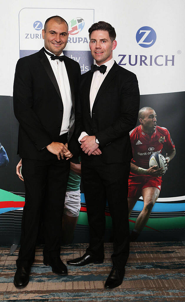 Omar Hassanien and  Liam Toland  at the Zurich IRUPA  of the Year 2016 the 14th annual Awards ceremony  took place in the  Doubletree by Hilton on Burlington Road. Photo: Leon Farrell/Photocall Ireland.