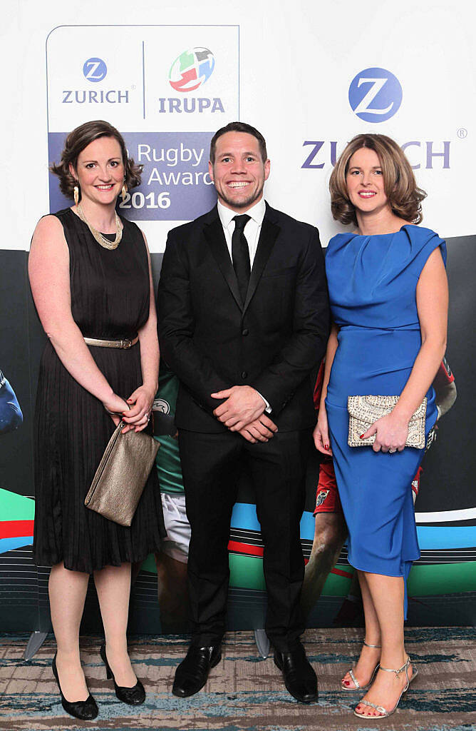 Lindsey Berne , Isaac Boss and Deirdre Lyons at the Zurich IRUPA  of the Year 2016 the 14th annual Awards ceremony  took place in the  Doubletree by Hilton on Burlington Road. Photo: Leon Farrell/Photocall Ireland.