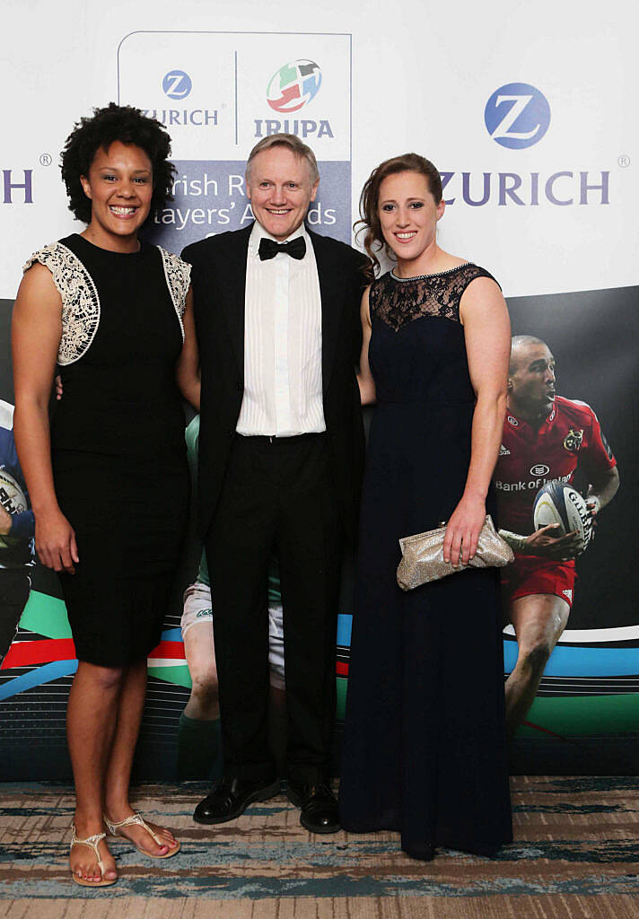 Sophie Spence with Joe Schmicht and Claire Keohane at the Zurich IRUPA  of the Year 2016 the 14th annual Awards ceremony  took place in the  Doubletree by Hilton on Burlington Road. Photo: Leon Farrell/Photocall Ireland