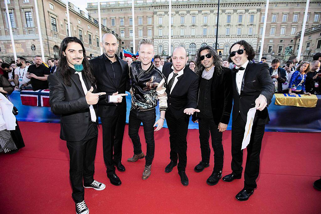 Nicky Byrne pictured with the Cyprus entry Minus One pictured on the red carpet at the opening ceramony for the Eurovision Song Contest in Stockholm Sweden 2016. Picture Andres Poveda