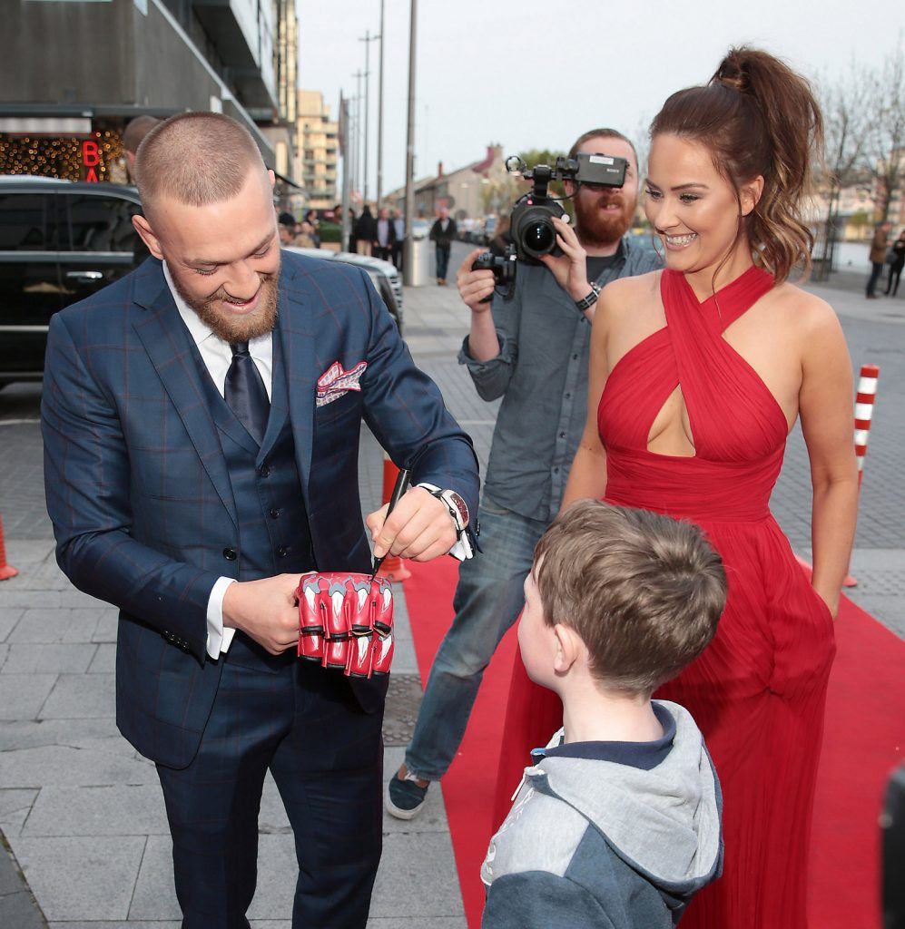 Conor McGregor and Dee Devlin arrive at The Peter Mark Vip Style Awards 2016  at The Marker Hotel in Dublin..Picture:Brian McEvoy 