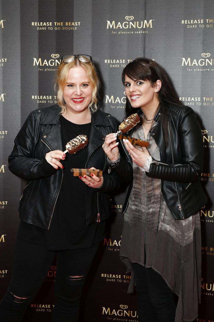 Magnum delivered a taste of decadence with the return of Magnum Dublin in the window of Arnotts. Exclusive to Arnotts Department Store and running for three months this summer, Magnum devotees can drop in-store and design their own delicious Magnum ice creams, complete with a number of delectable toppings at the decadent M ake My Magnum bar. Pictured at the delicious launch in Arnotts Department Store is Lili Forberg and Sooby Lynch. Picture Conor McCabe Photography.
