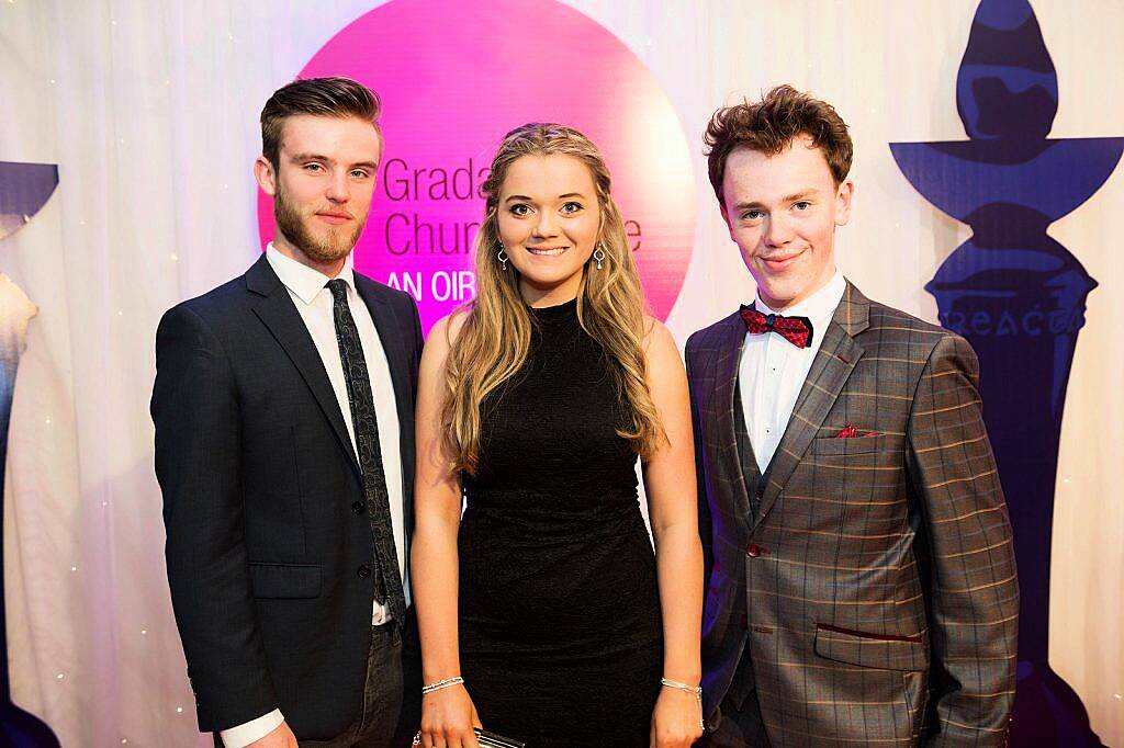 
Pictured at the Oireachtas Media Awards in the Salthill Hotel Galway was Cian Ó Baoill, Gaillimh, Fionnuala Gygax, BAC, Daire Ó Muirí , Longford Actors in EIPIC.
These annual awards recognise the achievements and successes within the Irish language media sector.   Photo:Andrew Downes, xposure.   