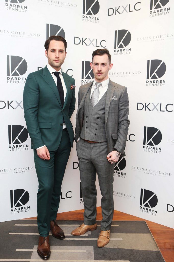 Sam Homan and Damien Broderick  pictured at the launch of the Darren Kennedy collection for Louis Copeland at the Louis Copeland store on Wicklow Street.  Guests enjoyed signature World Class cocktails specifically crafted by Diageo Reserve. Photo: Leon Farrell/Photocall Ireland.