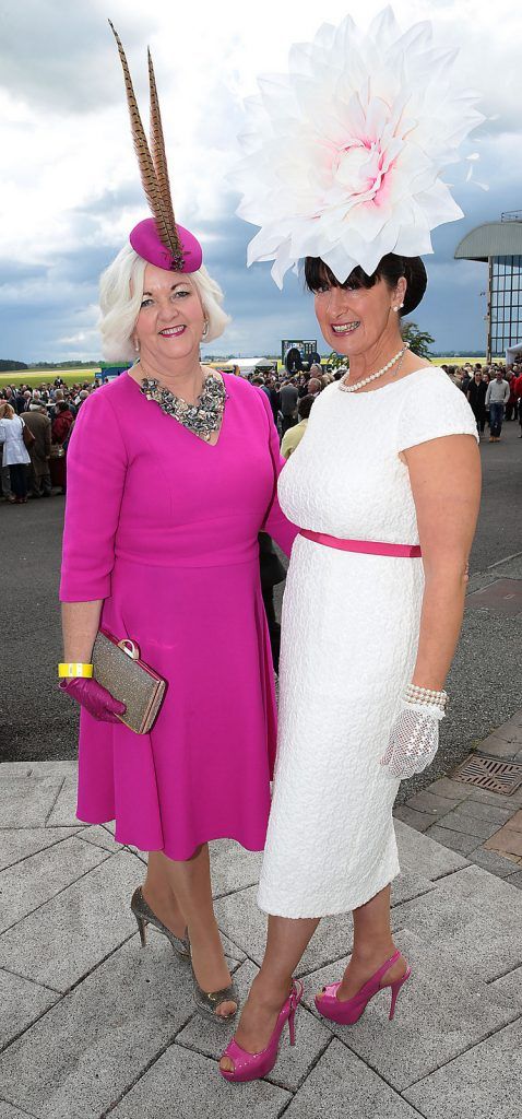 Mary O Halloran and Veronica Walsh at the Killashee Irish Tatler Style Icon competition at The 1000 Guineas at the Curragh Racecouse,Kildare.  Celebrity judge Yvonne Connolly joined Ciara McElligott of Killashee Hotel and publishing entrepreneur Norah Casey in the search for the ultimate iconic male and female looks from the race day punters. ..Picture Brian McEvoy