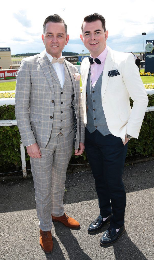 Paul Carroll and Michael McCarthy  at the Killashee Irish Tatler Style Icon competition at The 1000 Guineas at the Curragh Racecouse,Kildare. .Picture :Brian McEvoy