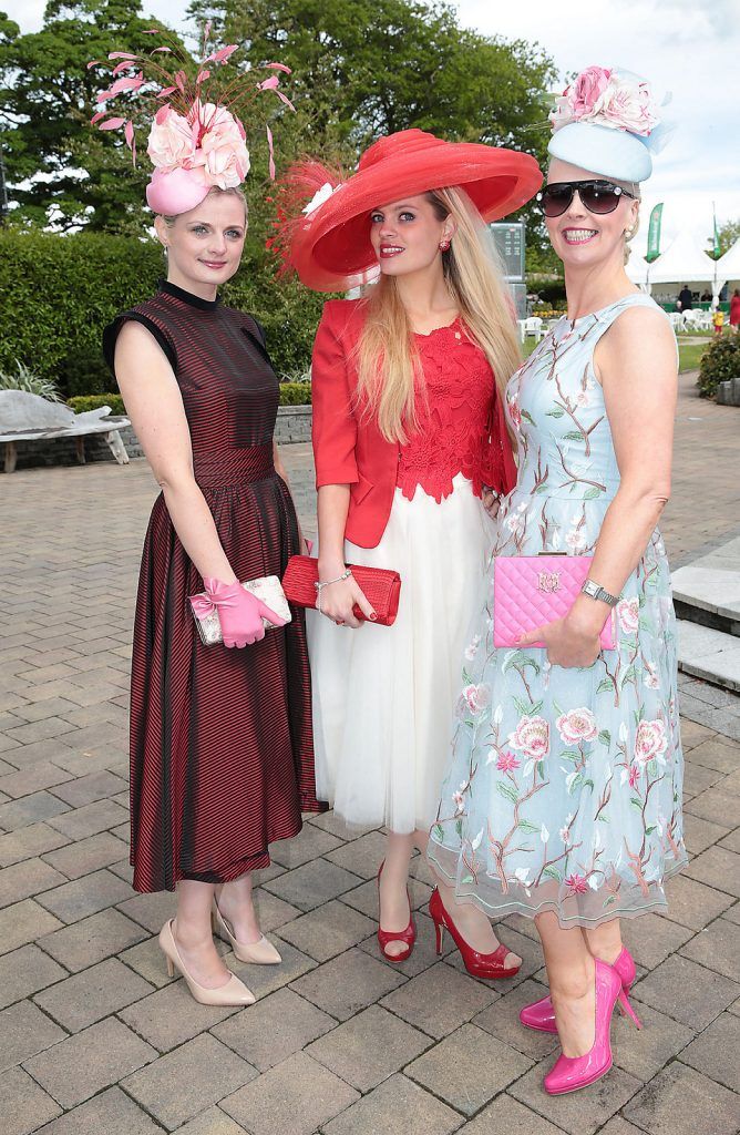 Linda Morrison,Anne Marie Corbett and Gillian Gilbourne at the Killashee Irish Tatler Style Icon competition at The 1000 Guineas at the Curragh Racecouse,Kildare.  Celebrity judge Yvonne Connolly joined Ciara McElligott of Killashee Hotel and publishing entrepreneur Norah Casey in the search for the ultimate iconic male and female looks from the race day punters. ..Picture Brian McEvoy.