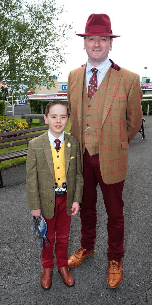 Father and son Raymond Gilbourne and Patrick Gilbourne -the winners of the Killashee Irish Tatler Man award at the 1000 Guineas at The Curragh.  They  received a prize of a weekend break for the winner plus 3 friends at Killashee Hotel including two nights bed & breakfast, dinner on one evening and tickets to the Irish Oaks at The Curragh on 16th July as well as a €1,000 voucher for Cullen & Co Jewellers..Picture:Brian McEvoy.