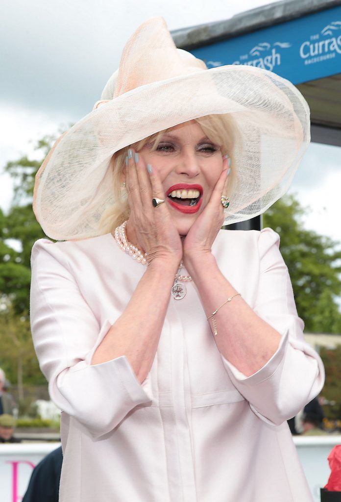 Joanna Lumley at the Killashee Irish Tatler Style Icon competition at The 1000 Guineas at the Curragh Racecouse,Kildare.  Celebrity judge Yvonne Connolly joined Ciara McElligott of Killashee Hotel and publishing entrepreneur Norah Casey in the search for the ultimate iconic male and female looks from the race day punters. .Picture Brian McEvoy
