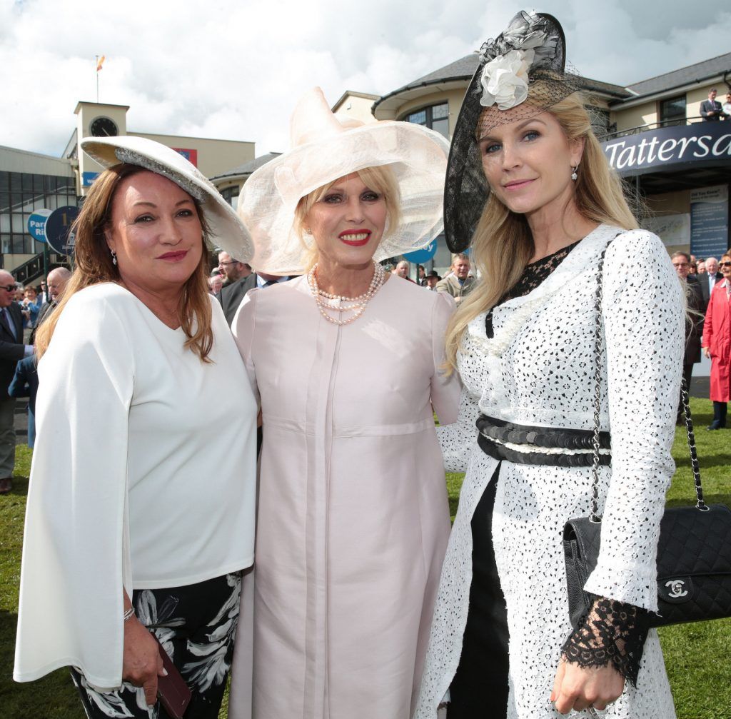 Norah Casey, Joanna Lumley and Yvonne Connolly  at the Killashee Irish Tatler Style Icon competition at The 1000 Guineas at the Curragh Racecouse,Kildare.  Celebrity judge Yvonne Connolly joined Ciara McElligott of Killashee Hotel and publishing entrepreneur Norah Casey in the search for the ultimate iconic male and female looks from the race day punters. .Picture Brian McEvoy.