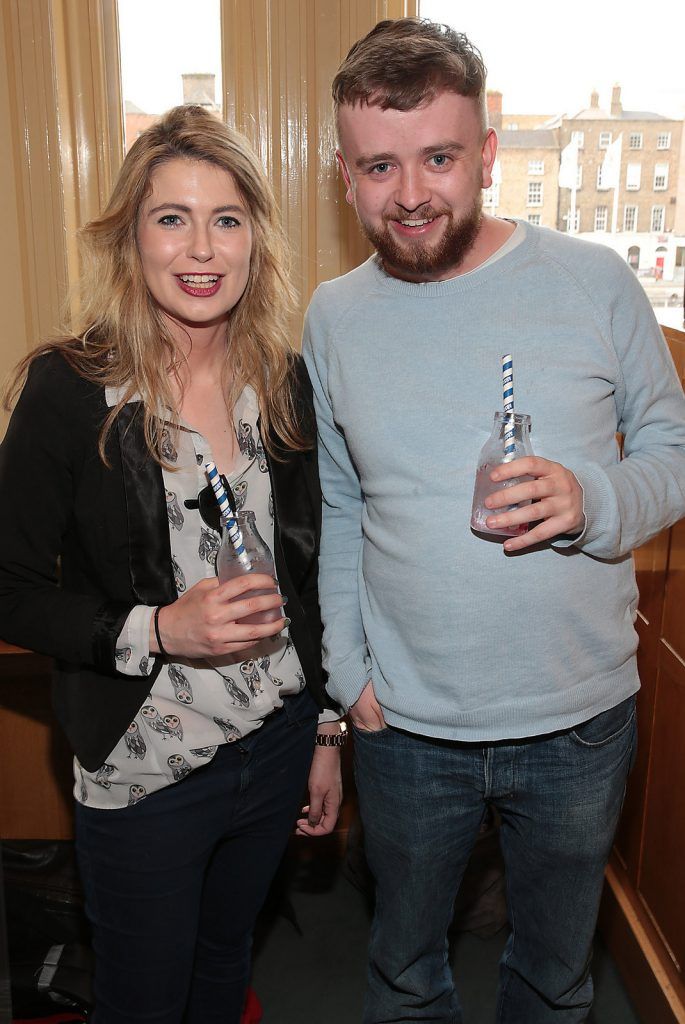 Hannah Popham and Niall Swan at the Absolut reception for the Galway International Arts Festival programme launch at Cleaver East,Dublin.Picture:Brian McEvoy.