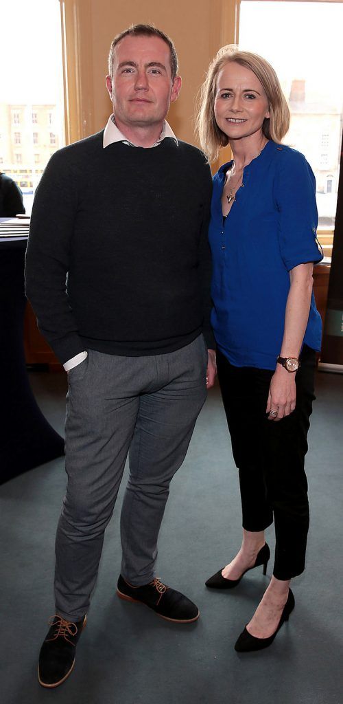 Eamon Hogan and Siobhan Reynolds  at the Absolut Reception for The Galway International Arts Festival programme launch at Cleaver East,Dublin.Picture:Brian McEvoy.