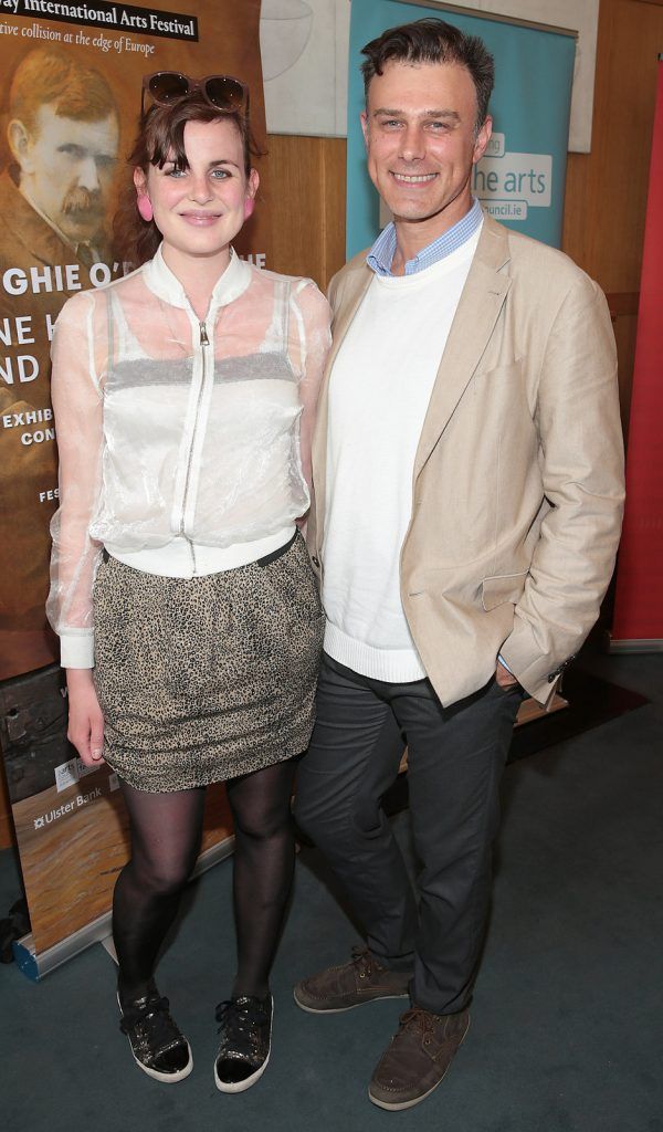 Maggie Armstrong and Dimitris Karakaxas  at the Absolut reception for the Galway International Arts Festival programme launch at Cleaver East,Dublin.Picture:Brian McEvoy.