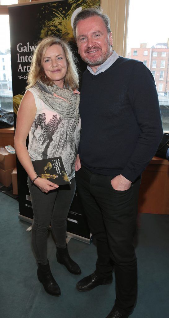 Kathy Scott and Damien Doran at the Absolut reception for the Galway International Arts Festival programme launch at Cleaver East,Dublin.Picture:Brian McEvoy.