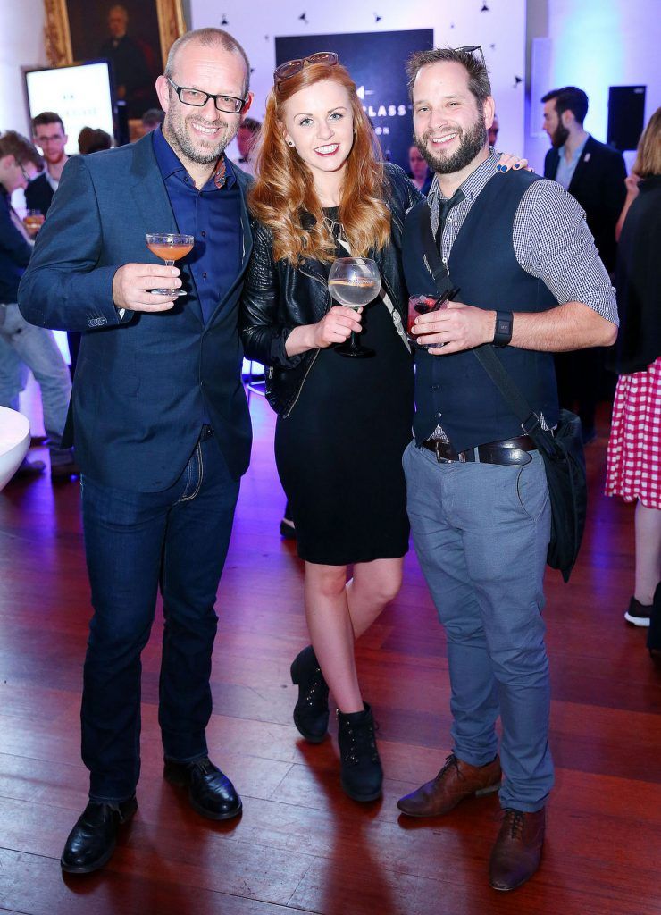 Pictured are Josko Babic , Deirdre Cadwell and Rob Kirva as Andrew Dickey representing The Merchant Hotel's Cocktail Bar in Belfast was crowned as the World Class Irish Bartender of the Year 2016 at the World Class Irish Final which took place in The Kings Inns. 


Pic: Marc O'Sullivan