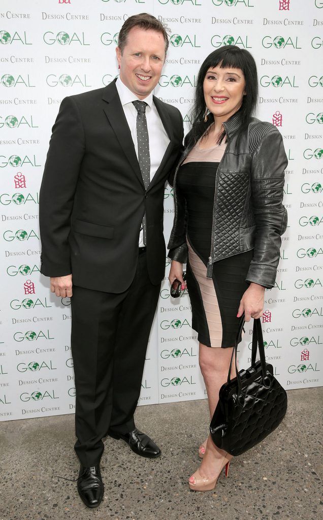Paul Caden and Jean Byrne pictured at The Goal and  Design Centre Charity Fashion lunch at Saba, Clarendon Street,Dublin..Picture :Brian McEvoy.