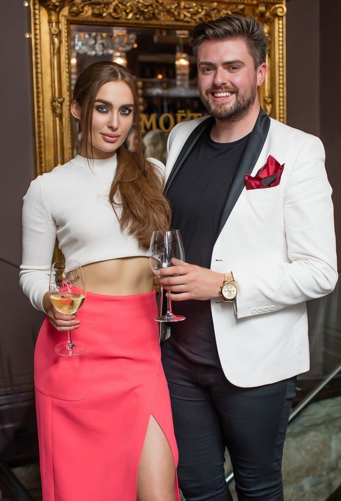 Roz Purcell & James Butler pictured enjoying Moët Party Day in Dublin. Moët Party Day was a worldwide event that took place over 24 hours on Saturday, 11th June, starting in New Zealand and ending in Mexico #MoetPartyDay. Photo: Anthony Woods